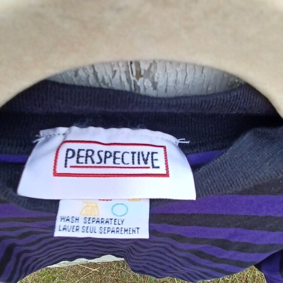NWT Vintage Perspective Striped Purple and Black Long Sleeve Tee - Picture 4 of 6